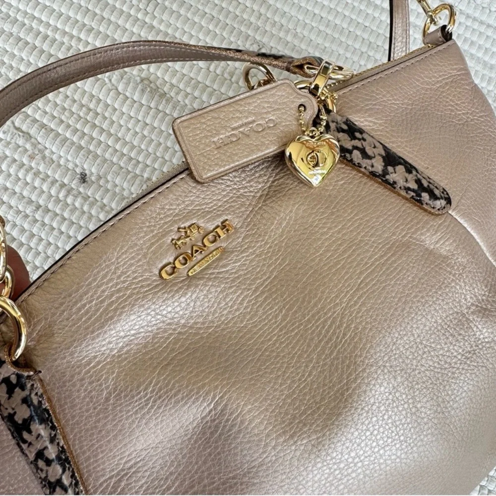Coach Emma Satchel Metallic Blush Pebble Leather Snake Trim Crossbody